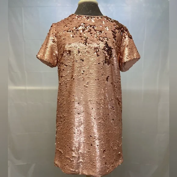 Rose Gold Sequin T-Shirt Dress -M - Picture 4 of 13